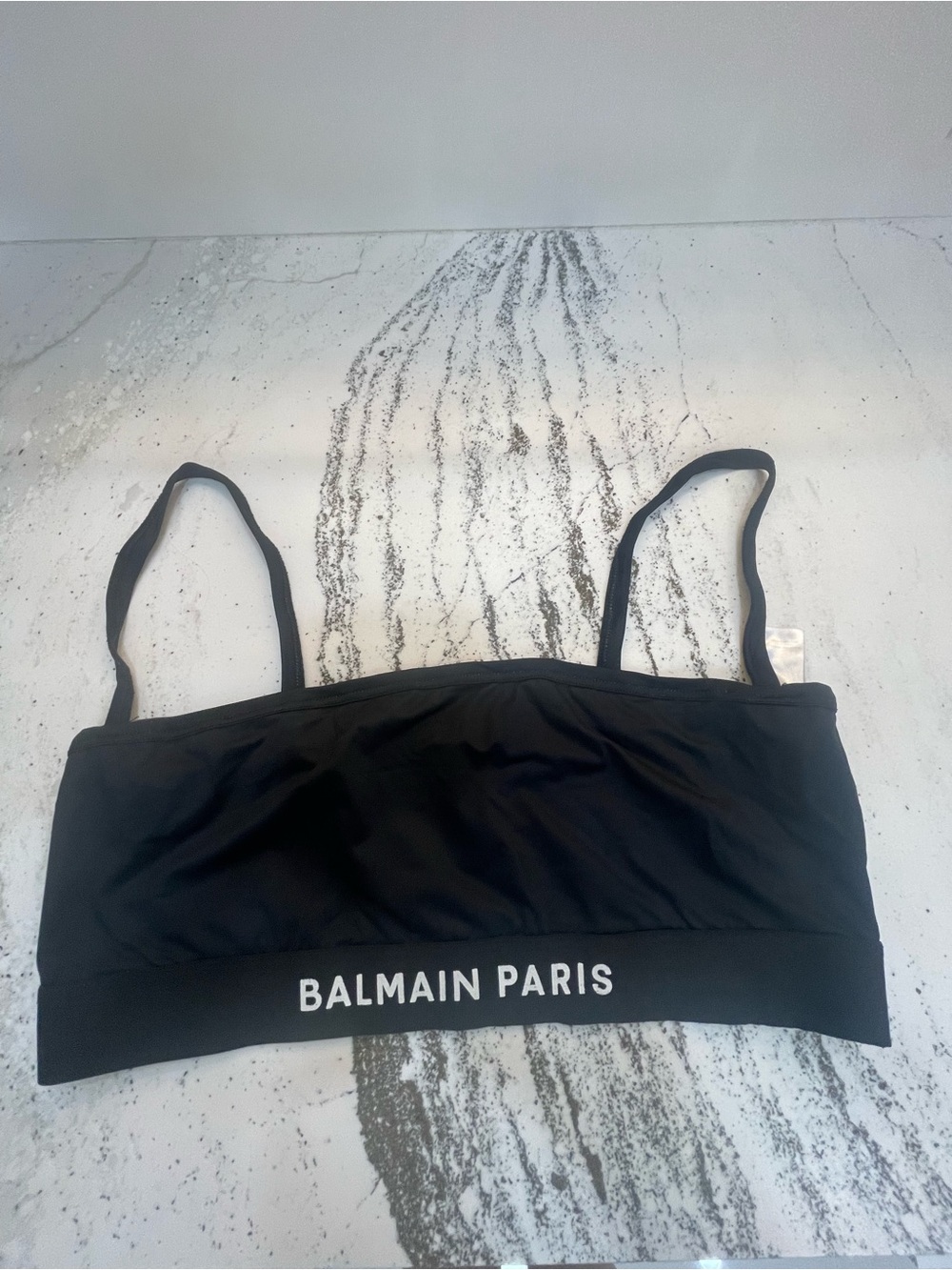 Balmain Paris Black Sports Bra with White Logo Size 42